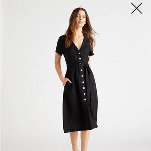 NWT Quince 100% European Linen Button Front Dress Black Small S